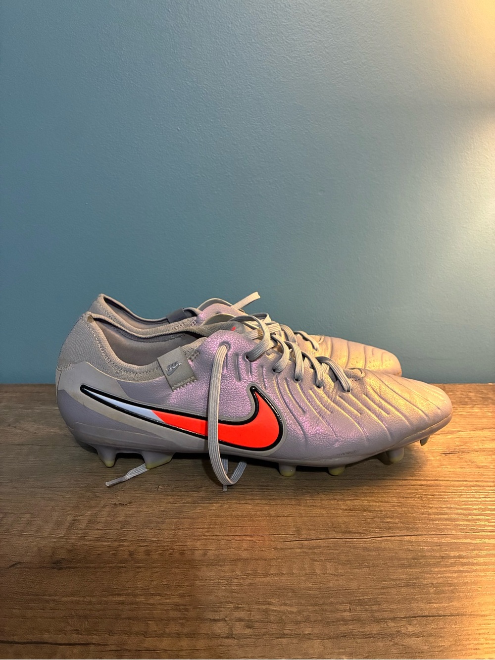 Nike Men’s Tiempo Legend 10 Pro  Soccer Cleats - Light Blue with Orange Swoosh